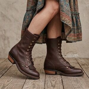 AdTec Kiltie Packer Western 9" Work Boots Womens size 8 Brown Leather Lace Up
